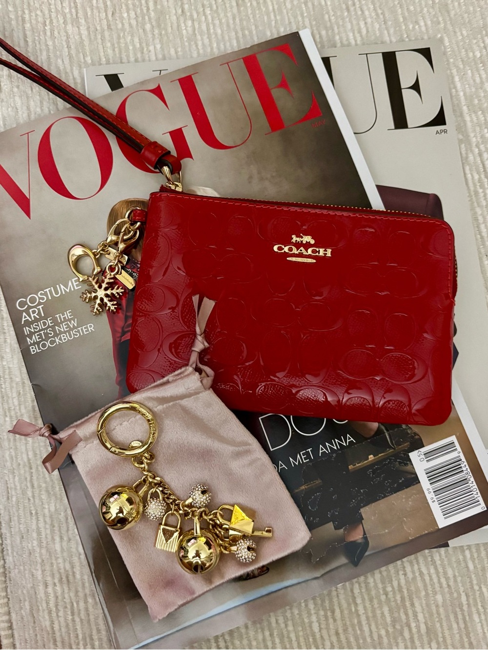 Coach Holiday Red Wristlet w/ Charms and MK Keychain Bundle